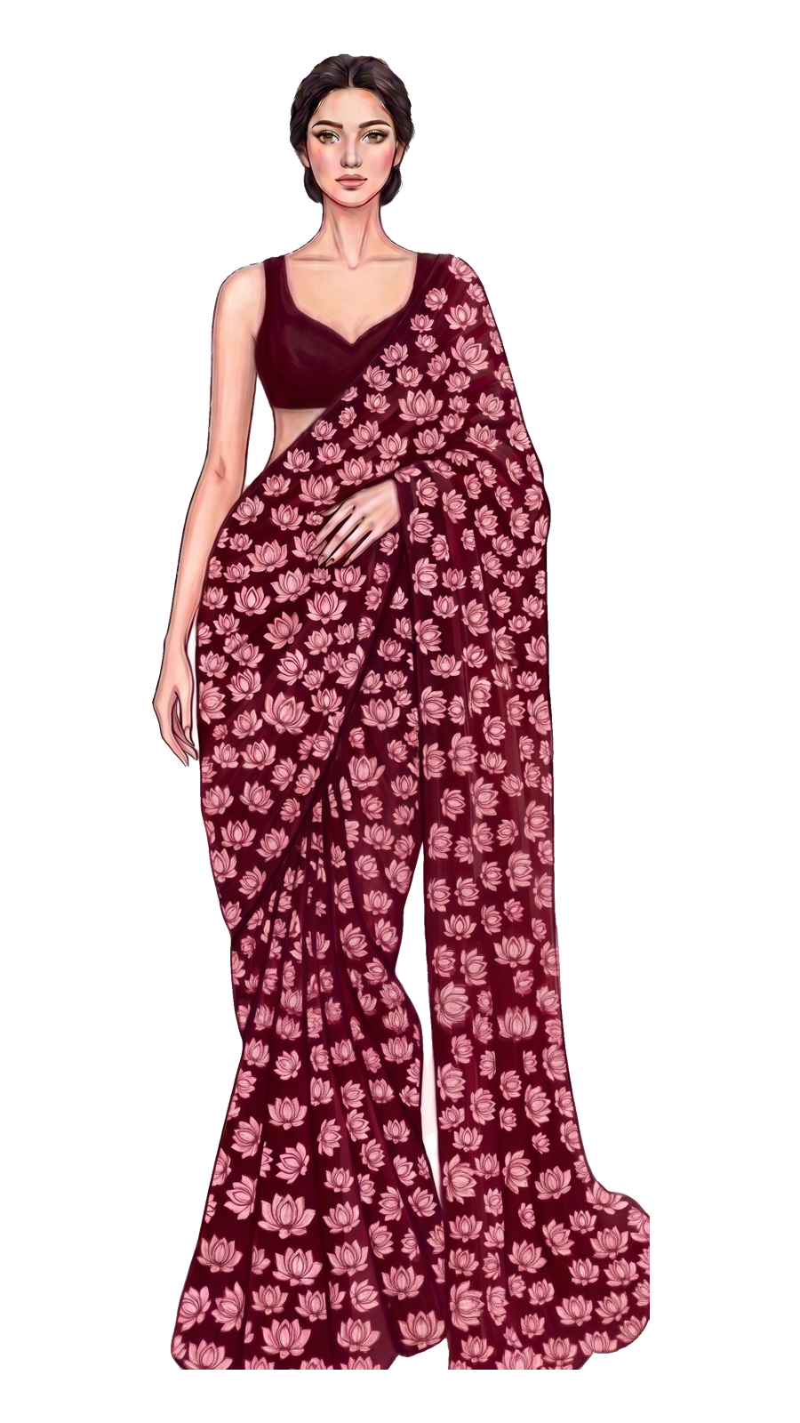 Lotus — maroon lotus-print saree design